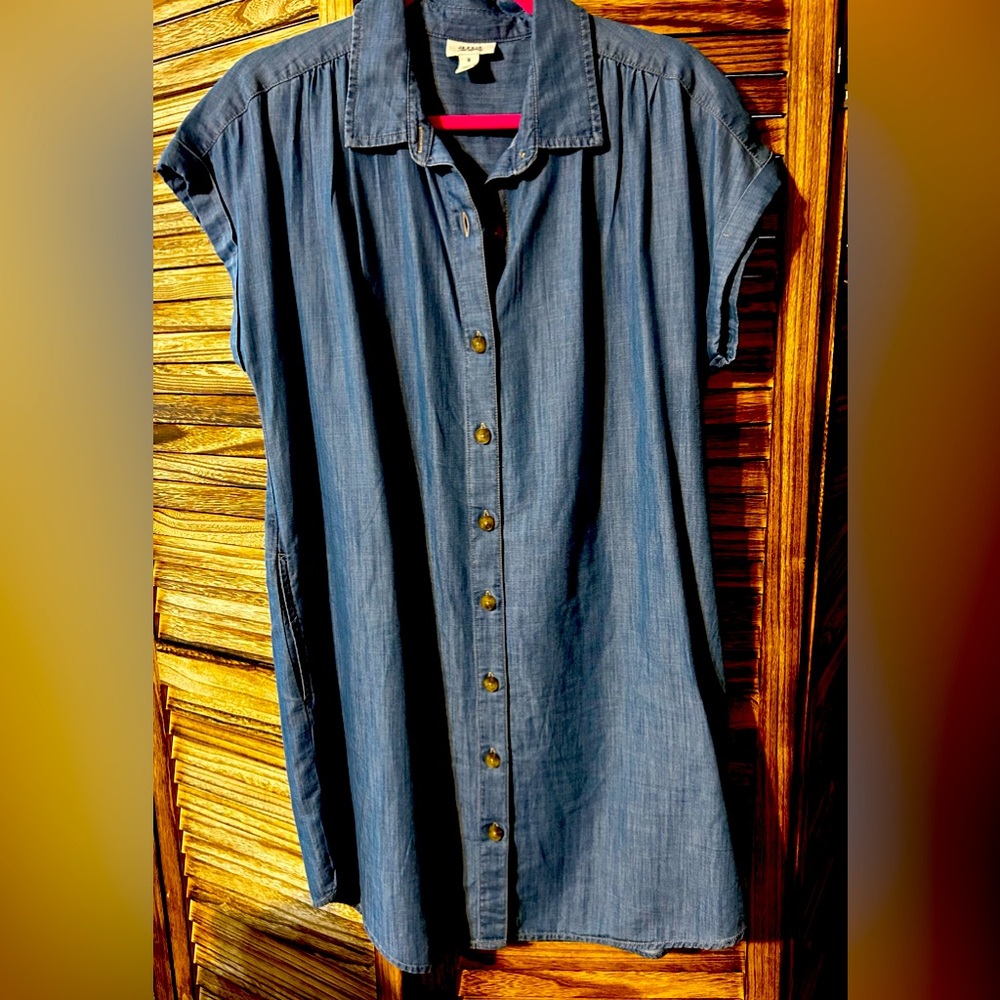 Blue Button-Up Shirt Dress